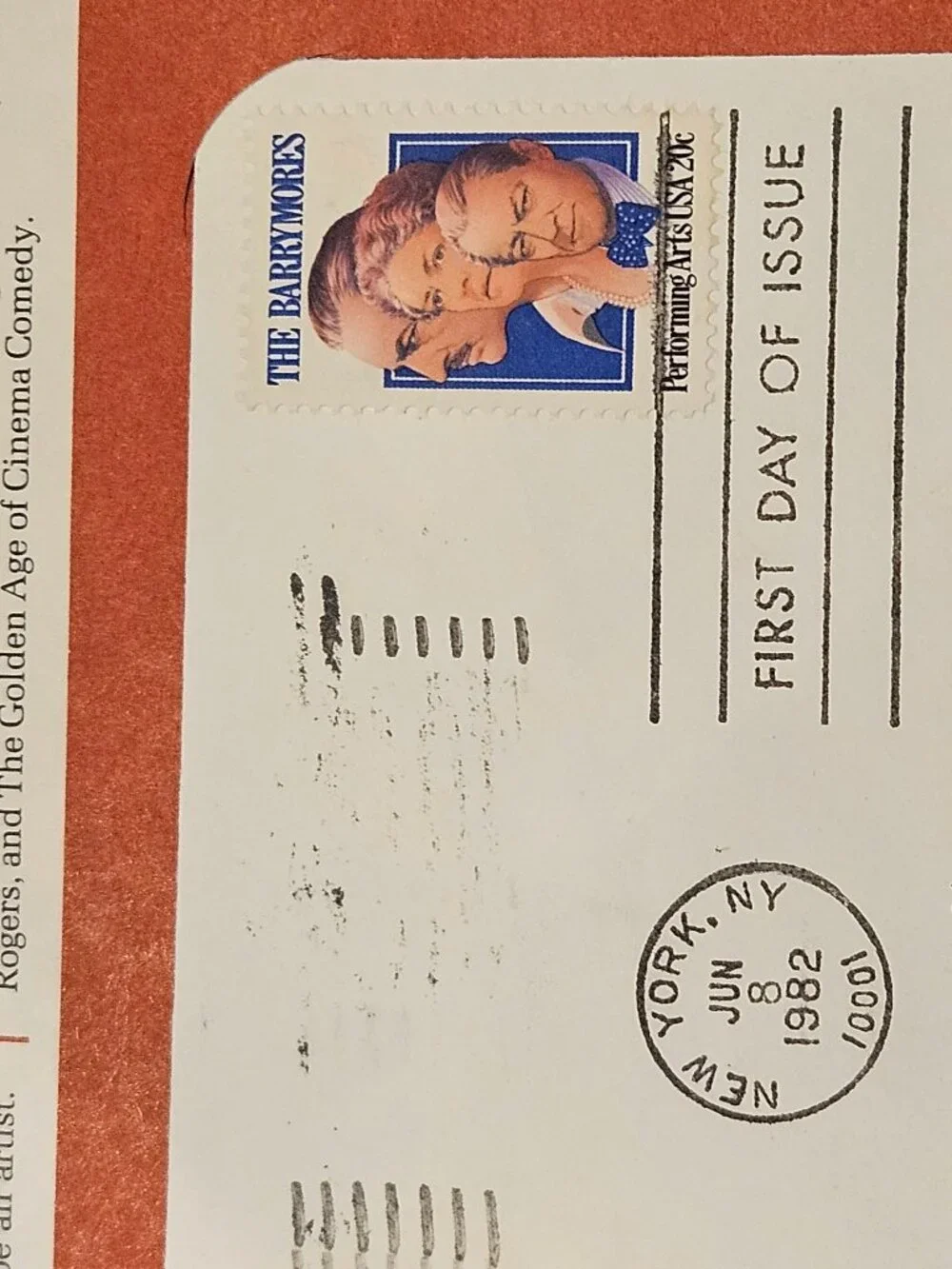 RARE COLLECTIBLE USPS 1ST DAY ISSUE COVER BARRYMORE FAMILY PERFORMING ARTS STAMP